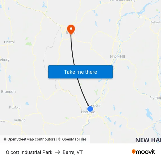 Olcott Industrial Park to Barre, VT map