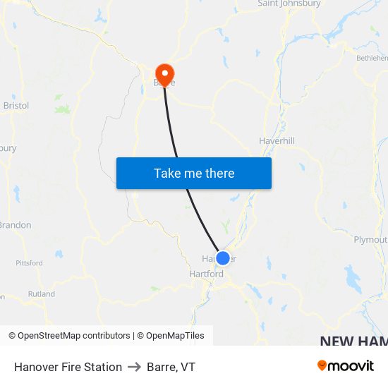 Hanover Fire Station to Barre, VT map