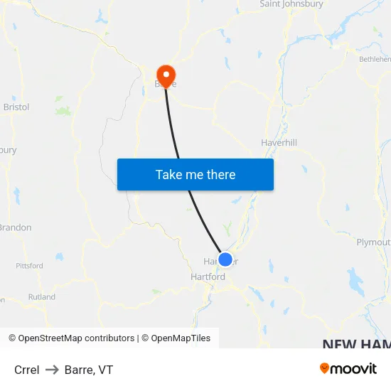 Crrel to Barre, VT map