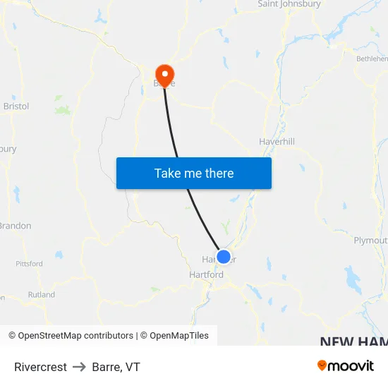 Rivercrest to Barre, VT map
