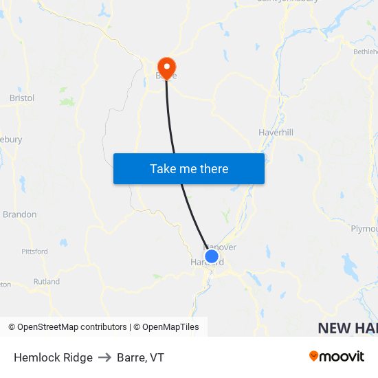 Hemlock Ridge to Barre, VT map