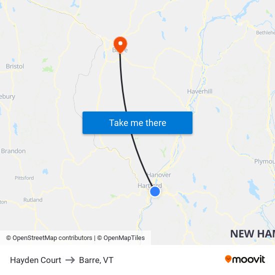 Hayden Court to Barre, VT map