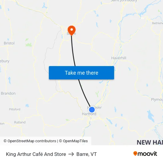 King Arthur Café And Store to Barre, VT map