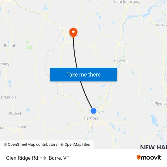 Glen Ridge Rd to Barre, VT map