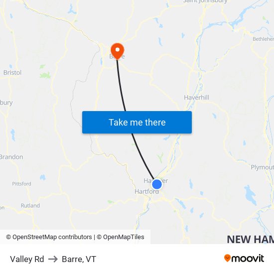 Valley Rd to Barre, VT map