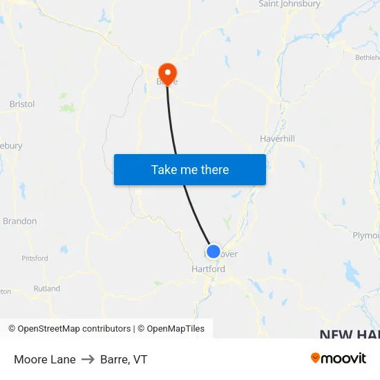 Moore Lane to Barre, VT map