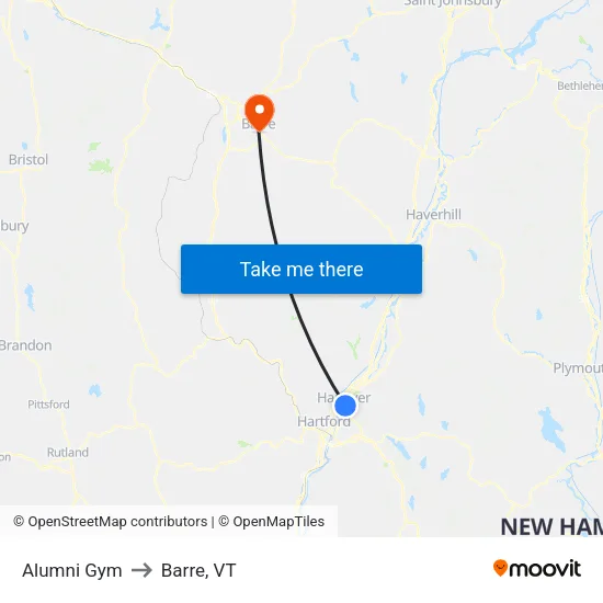 Alumni Gym to Barre, VT map