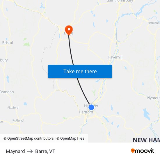 Maynard to Barre, VT map