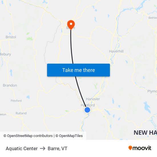 Aquatic Center to Barre, VT map