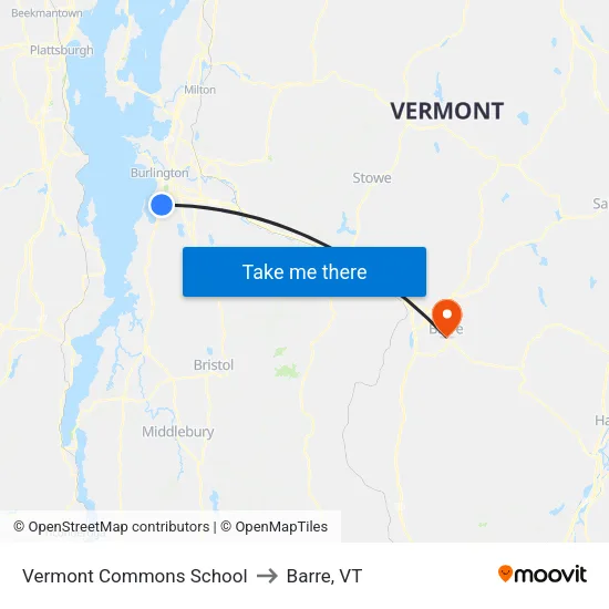 Vermont Commons School to Barre, VT map