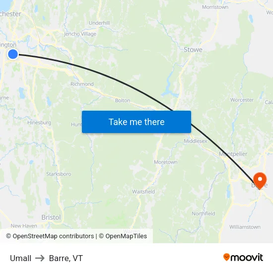 Umall to Barre, VT map
