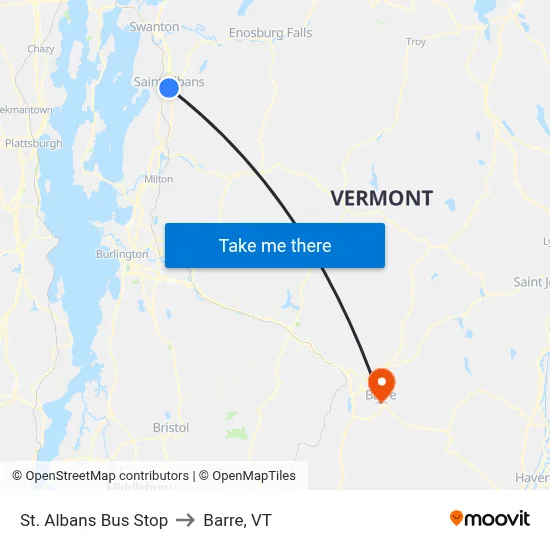 St. Albans Bus Stop to Barre, VT map