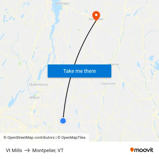 Vt Mills to Montpelier, VT map