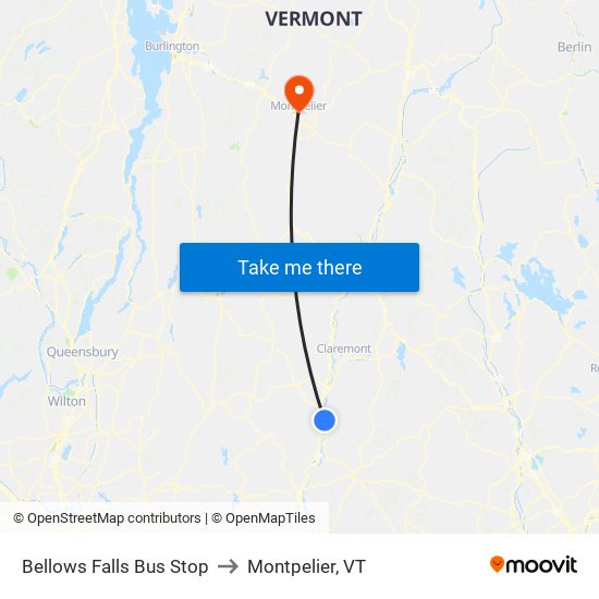 Bellows Falls Bus Stop to Montpelier, VT map