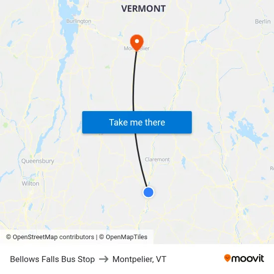 Bellows Falls Bus Stop to Montpelier, VT map