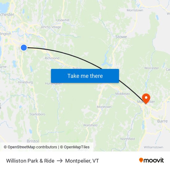 Williston Park & Ride to Montpelier, VT map