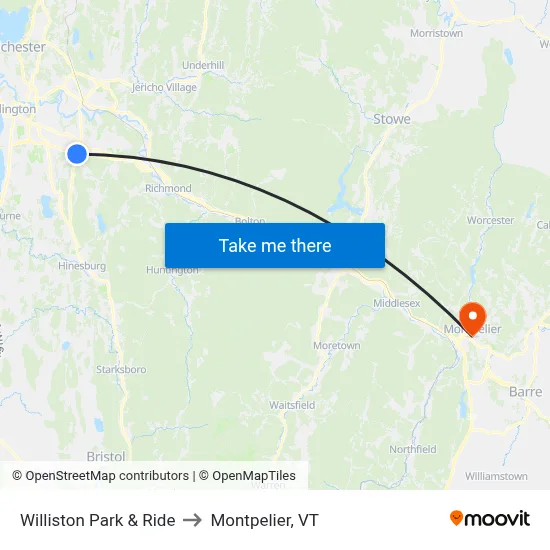 Williston Park & Ride to Montpelier, VT map