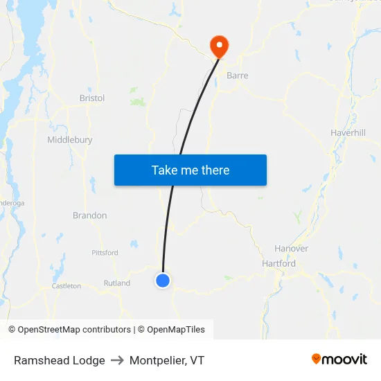 Ramshead Lodge to Montpelier, VT map