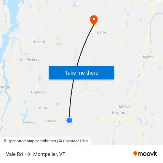 Vale Rd to Montpelier, VT map