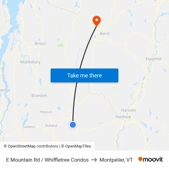 E Mountain Rd / Whiffletree Condos to Montpelier, VT map