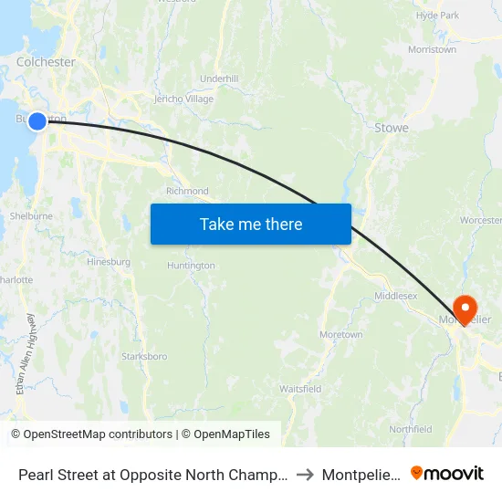 Pearl Street at Opposite North Champlain Street to Montpelier, VT map
