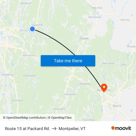 Route 15 at Packard Rd. to Montpelier, VT map