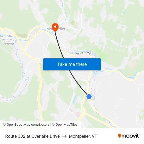 Route 302 at Overlake Drive to Montpelier, VT map