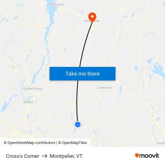 Cross's Corner to Montpelier, VT map