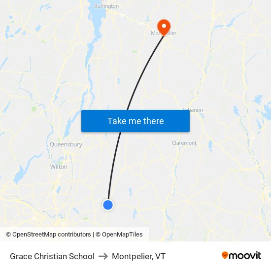 Grace Christian School to Montpelier, VT map