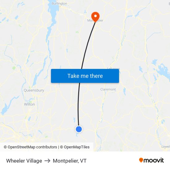Wheeler Village to Montpelier, VT map