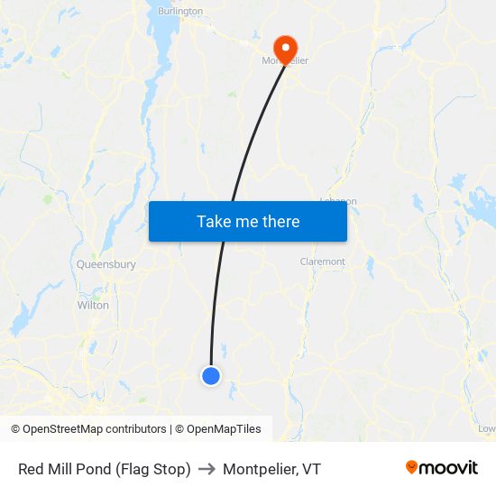 Red Mill Pond (Flag Stop) to Montpelier, VT map