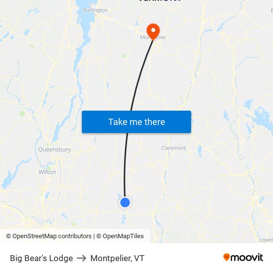 Big Bear's Lodge to Montpelier, VT map