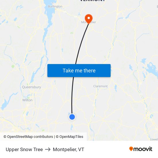 Upper Snow Tree to Montpelier, VT map