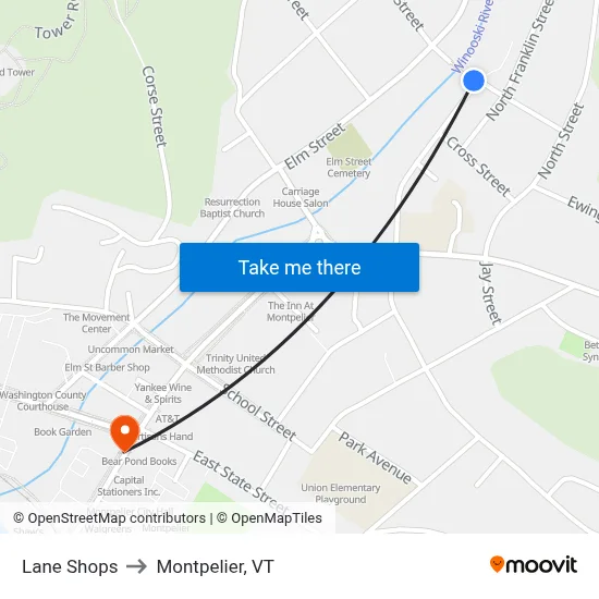 Lane Shops to Montpelier, VT map