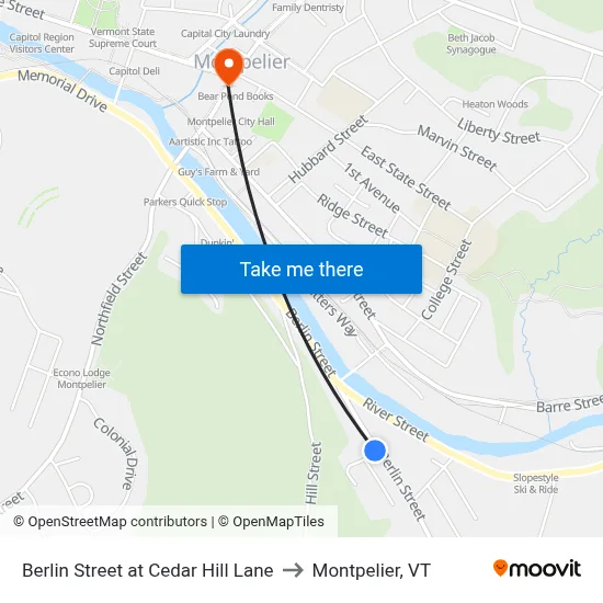 Berlin Street at Cedar Hill Lane to Montpelier, VT map
