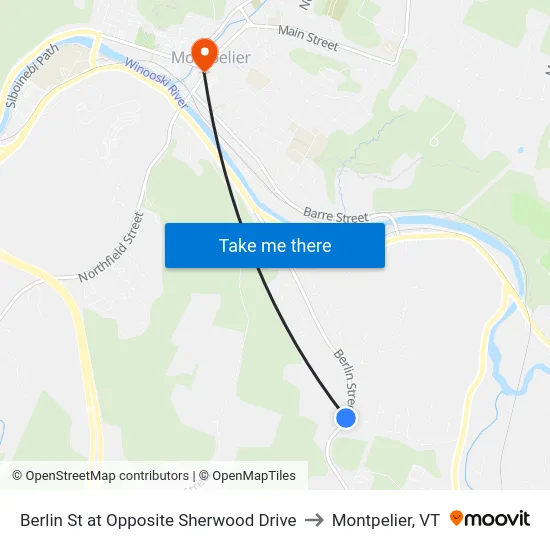 Berlin St at Opposite Sherwood Drive to Montpelier, VT map