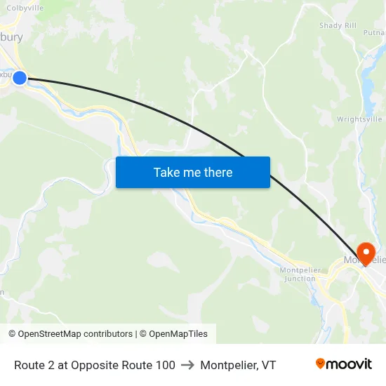 Route 2 at Opposite Route 100 to Montpelier, VT map