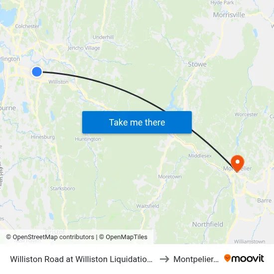 Williston Road at Williston Liquidation Center to Montpelier, VT map