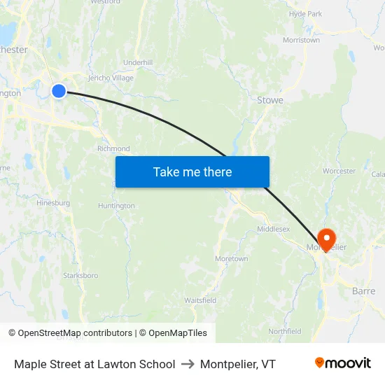 Maple Street at Lawton School to Montpelier, VT map