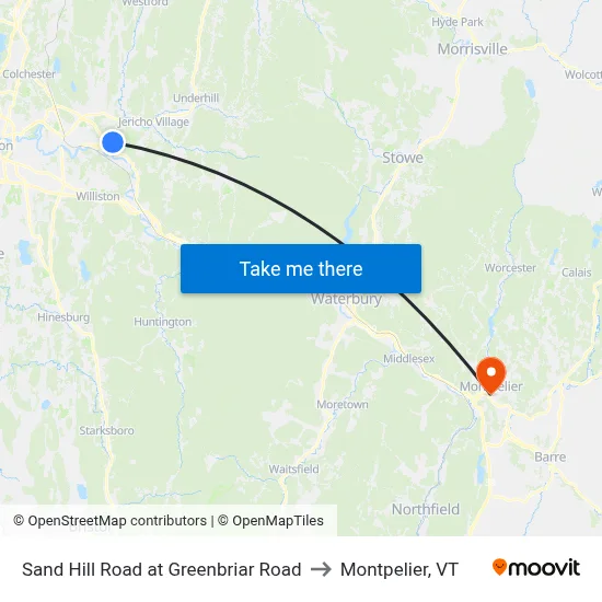 Sand Hill Road at Greenbriar Road to Montpelier, VT map