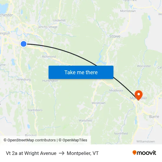 Vt 2a at Wright Avenue to Montpelier, VT map