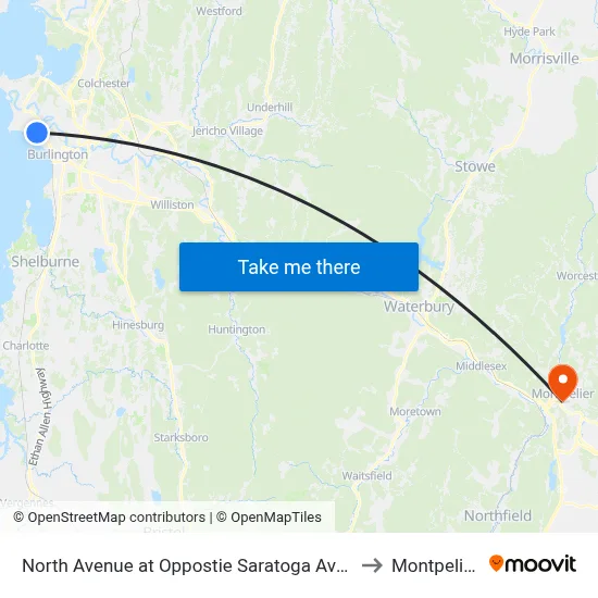 North Avenue at Oppostie Saratoga Ave. (Elk's Lodge) to Montpelier, VT map
