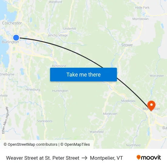 Weaver Street at St. Peter Street to Montpelier, VT map