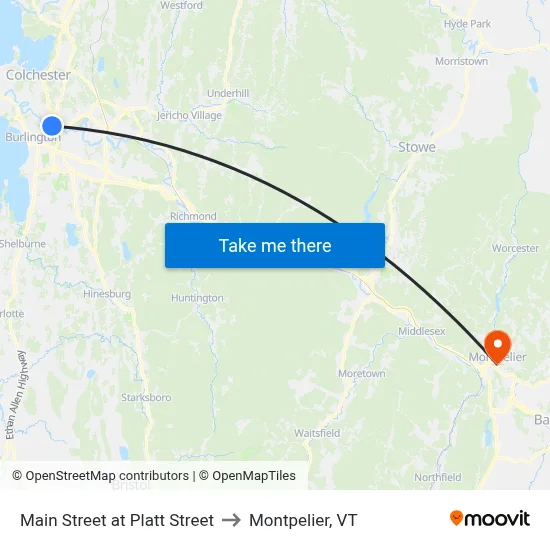 Main Street at Platt Street to Montpelier, VT map