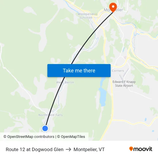 Route 12 at Dogwood Glen to Montpelier, VT map