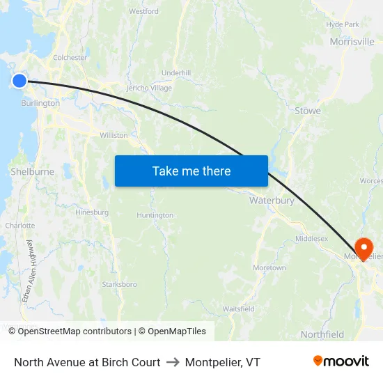 North Avenue at Birch Court to Montpelier, VT map