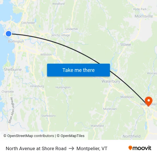 North Avenue at Shore Road to Montpelier, VT map