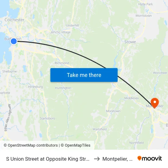 S Union Street at Opposite King Street to Montpelier, VT map