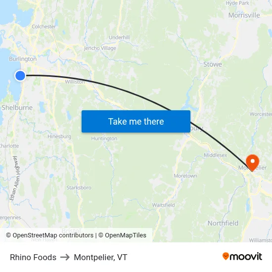 Rhino Foods to Montpelier, VT map