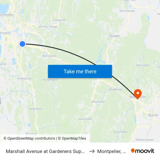 Marshall Avenue at Gardeners Supply to Montpelier, VT map